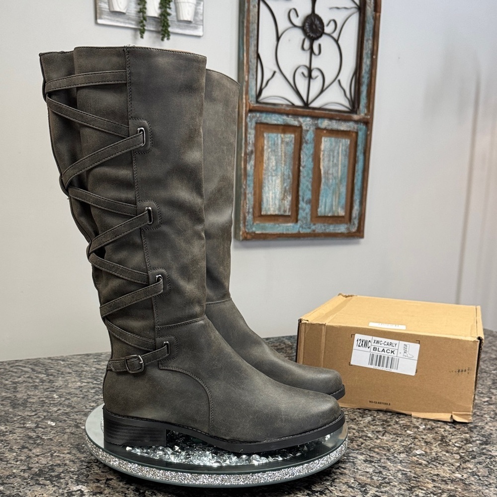 Journee Collection Gray Tall riding boot NWT 12 extra wide calf